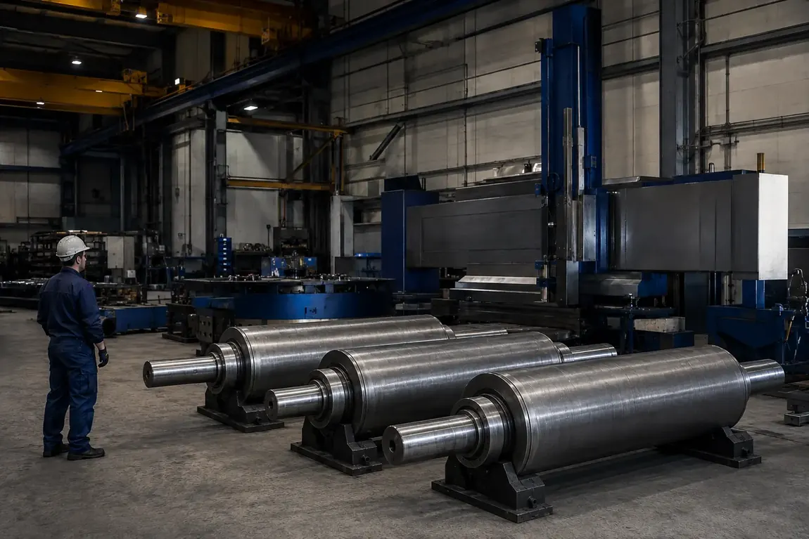 Grote verspaande metalen onderdelen in een werkplaats